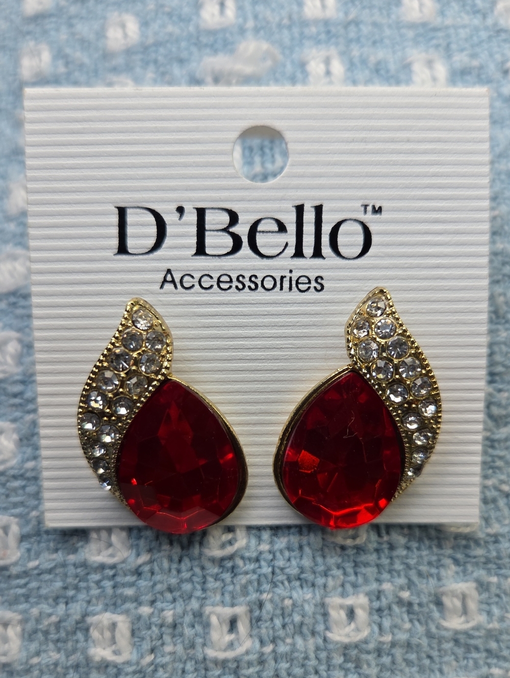 D'Bello Ruby Red Teardrop Shape Gemstone Earrings. NWT.